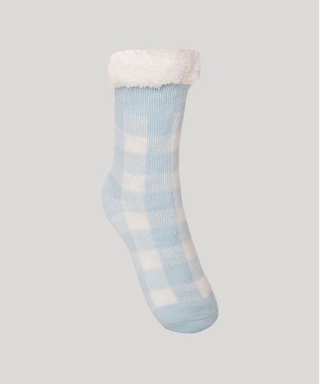 Meia-de-Trico-Cano-Alto-Estampada-Xadrez-com-Pelinho-Azul-9974679-Azul_1