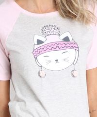 Pijama-Feminino-com-Estampa-de-Gatinho-e-Pompom-Manga-Curta-Cinza-Mescla-Claro-9122641-Cinza_Mescla_Claro_3