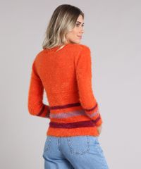 Sueter-Feminino-em-Trico-Felpudo-com-Listras-Laranja-8883222-Laranja_2