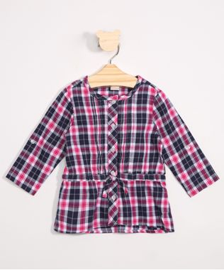 Camisa Infantil Estampada Xadrez Festa Junina Manga Longa Rosa Escuro