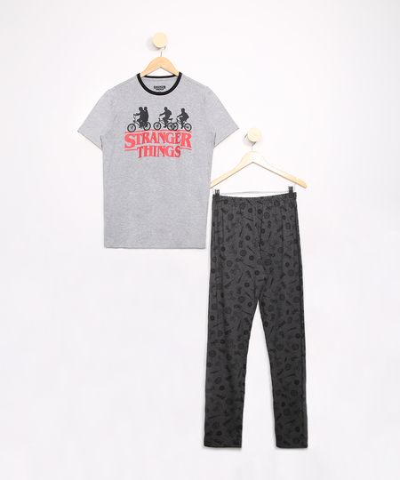 Pijama-Juvenil-Manga-Curta-Stranger-Things-Cinza-Mescla-9983649-Cinza_Mescla_1