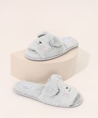 Pantufa-Feminina-de-Pelucia-com-Bordado-Coelho-Oneself-Cinza-9967076-Cinza_1