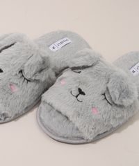 Pantufa-Feminina-de-Pelucia-com-Bordado-Coelho-Oneself-Cinza-9967076-Cinza_4