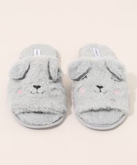 Pantufa-Feminina-de-Pelucia-com-Bordado-Coelho-Oneself-Cinza-9967076-Cinza_6