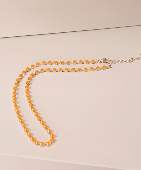 Colar de Strass Curto Laranja Único