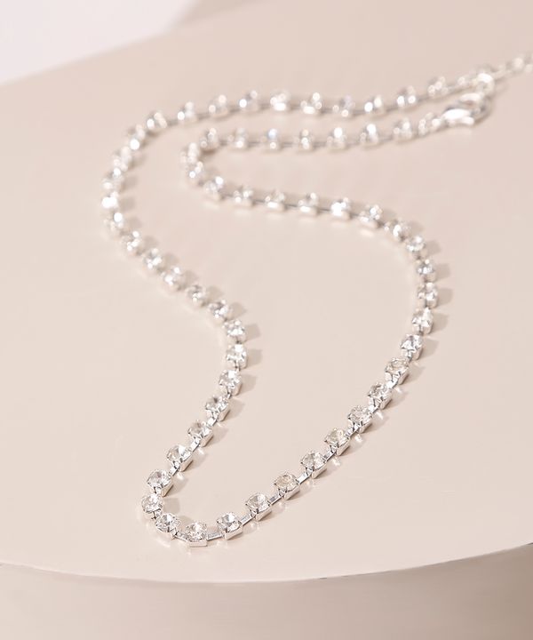Colar de Strass Curto Prateado Único