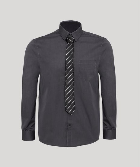 Kit-de-Camisa-Social-Comfort-com-Bolso-Manga-Longa---Gravata-de-Jacquard-Listrada-Chumbo-9929221-Chumbo_1