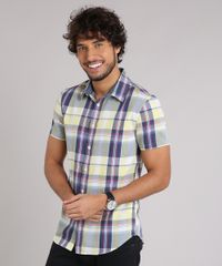 Camisa-Masculina-Slim-Xadrez-Manga-Curta-Amarelo-Claro-8894567-Amarelo_Claro_1