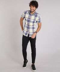 Camisa-Masculina-Slim-Xadrez-Manga-Curta-Amarelo-Claro-8894567-Amarelo_Claro_3