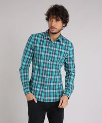 Camisa-Masculina-Slim-Xadrez-Manga-Longa-Verde-Agua-8894573-Verde_Agua_1
