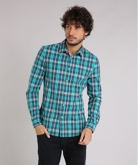 Camisa-Masculina-Slim-Xadrez-Manga-Longa-Verde-Agua-8894573-Verde_Agua_1