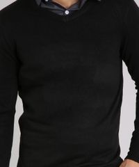 Sueter-Masculino-Basico-em-Trico-Manga-Longa-Gola-V--Preto-8464186-Preto_4