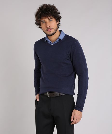 Sueter-Masculino-Basico-em-Trico-Manga-Longa-Gola-V--Azul-Marinho-8464179-Azul_Marinho_1