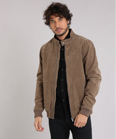 Jaqueta-Masculina-Bomber-em-Suede-com-Bolsos-Kaki-8851198-Kaki_1