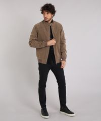Jaqueta-Masculina-Bomber-em-Suede-com-Bolsos-Kaki-8851198-Kaki_3