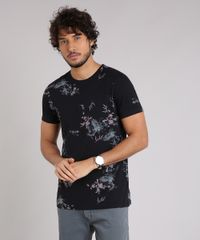 Camiseta-Masculina-Slim-Fit-Estampada-Floral-Manga-Curta-Gola-Careca-em-Algodao---Sustentavel-Preta-9197264-Preto_1