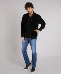 Jaqueta-Masculina-Bomber-em-Suede-com-Bolsos-Preta-8851198-Preto_3