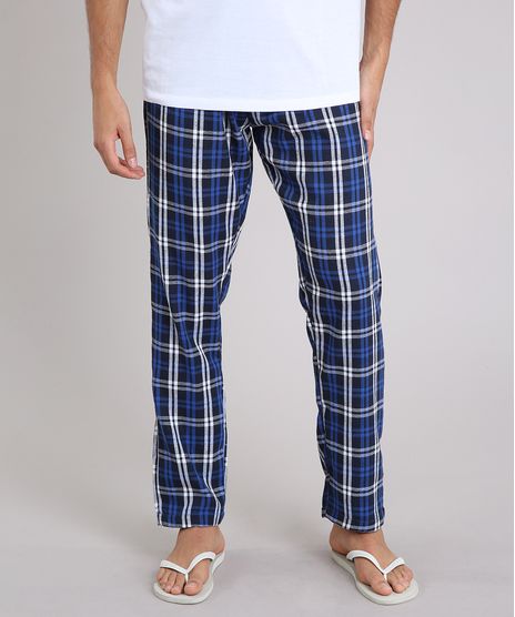 Calca-de-Pijama-Masculina-em-Flanela-Xadrez-Azul-Marinho-9194463-Azul_Marinho_1