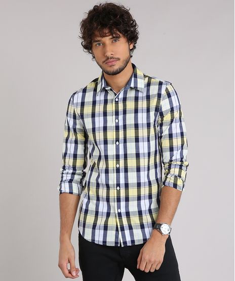 Camisa-Masculina-Slim-Xadrez-Manga-Longa-Amarelo-Claro-8897346-Amarelo_Claro_1