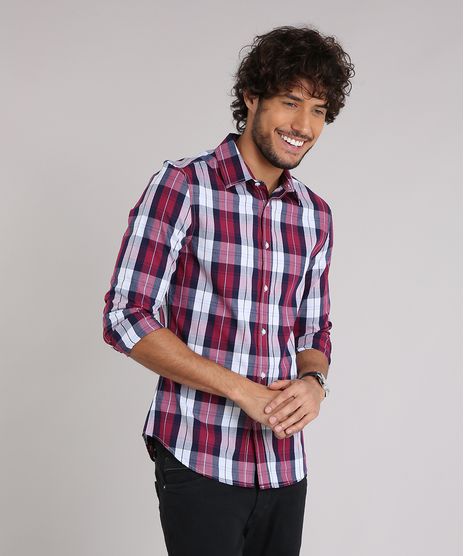 Camisa-Masculina-Slim-Xadrez-Manga-Longa-Vinho-8897334-Vinho_1