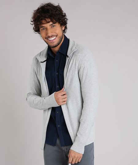 Jaqueta-Masculina-em-Trico-Gola-Alta-Manga-Longa--Cinza-Mescla-Claro-8848976-Cinza_Mescla_Claro_1