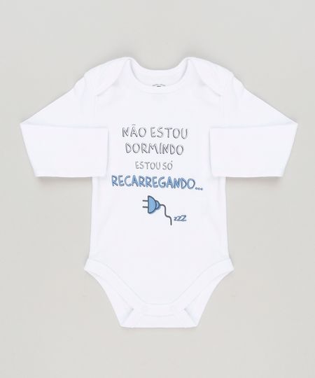 Body-Infantil--Nao-Estou-Dormindo-Estou-So-Recarregando-----Manga-Longa-Decote-Redondo-em-Algodao---Sustentavel-Branco-8924148-Branco_1