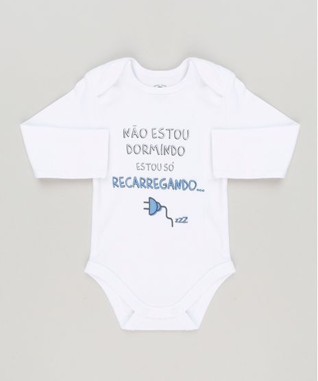 Body-Infantil--Nao-Estou-Dormindo-Estou-So-Recarregando-----Manga-Longa-Decote-Redondo-em-Algodao---Sustentavel-Branco-8924148-Branco_1