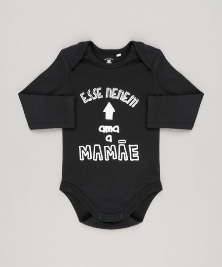 Body-Infantil--Esse-Nenem-Ama-a-Mamae--Manga-Longa-Decote-Redondo-em-Algodao---Sustentavel-Preto-8924141-Preto_1