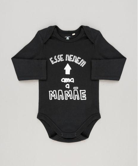 Body-Infantil--Esse-Nenem-Ama-a-Mamae--Manga-Longa-Decote-Redondo-em-Algodao---Sustentavel-Preto-8924141-Preto_1