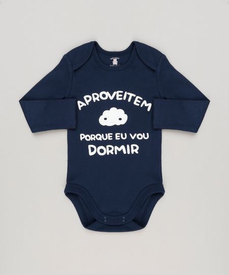 Body-Infantil--Aproveitem-Porque-Eu-Vou-Dormir--Manga-Longa-Decote-Redondo-em-Algodao---Sustentavel-Azul-Marinho-8922359-Azul_Marinho_1