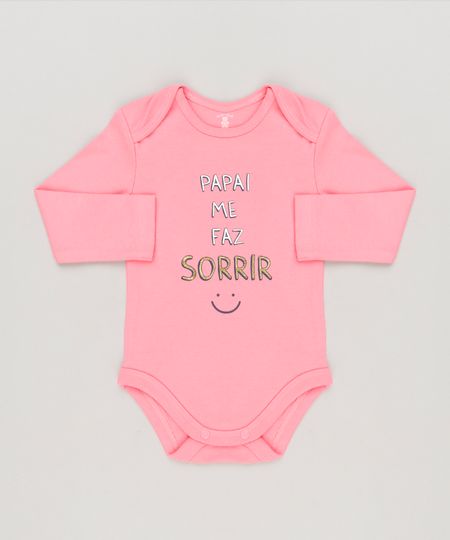 Body-Infantil--Papai-Me-Faz-Sorrir--Manga-Longa-Decote-Redondo-em-Algodao---Sustentavel-Rosa-8922352-Rosa_1