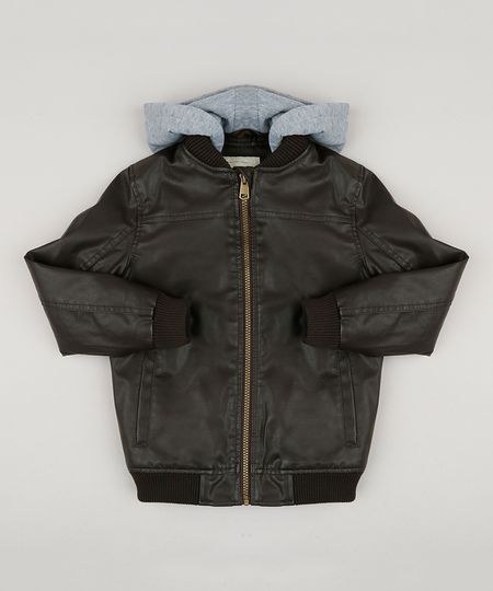 Jaqueta-Infantil-Bomber-com-Capuz-Removivel-em-Moletom-Marrom-8855737-Marrom_1