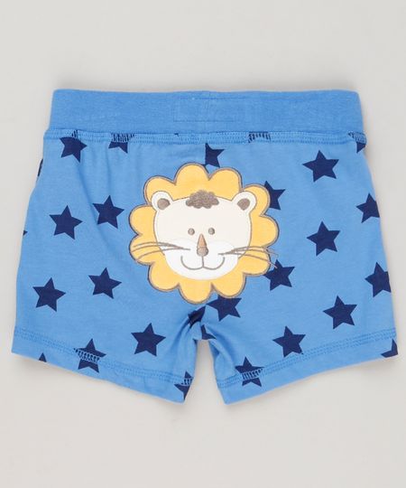 Short-Infantil-Leao-Estampado-de-Estrelas-em-Algodao---Sustentavel-Azul-8941301-Azul_1