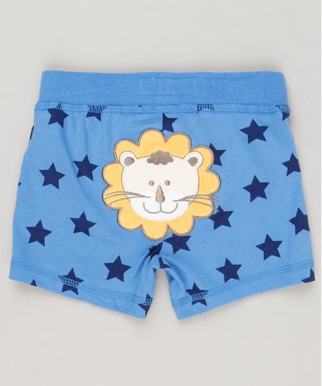Short-Infantil-Leao-Estampado-de-Estrelas-em-Algodao---Sustentavel-Azul-8941301-Azul_1