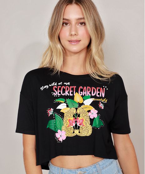 Camiseta-Cropped--Secret-Garden--Manga-Curta-Decote-Redondo-Preta-9983431-Preto_1
