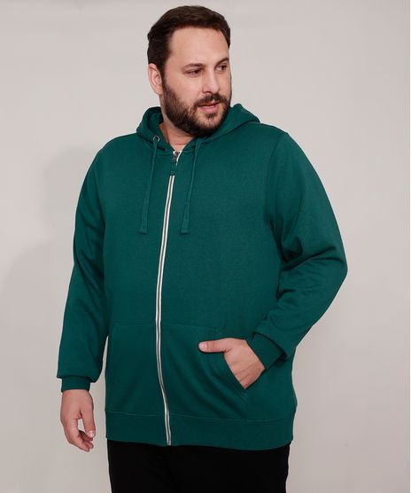 Blusao-de-Moletom-Plus-Size-Basico-com-Capuz-e-Bolsos-Verde-Escuro-9973144-Verde_Escuro_1