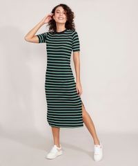 Vestido-Canelado-Listrado-com-Fendas-Midi-Manga-Curta-Azul-Marinho-9975942-Azul_Marinho_1