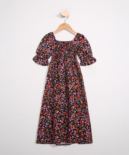 Vestido-Infantil-Longo-Estampado-Floral-Manga-Bufante-Preto-9986486-Preto_1