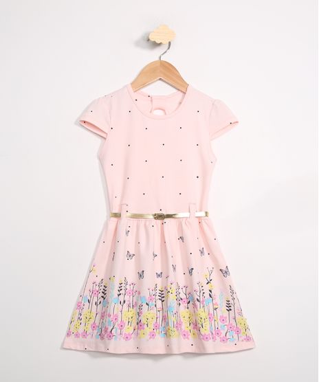 Vestido-Infantil-Estampado-Borboletas-e-Poa-Manga-Curta-com-Cinto-Rosa-9979188-Rosa_1