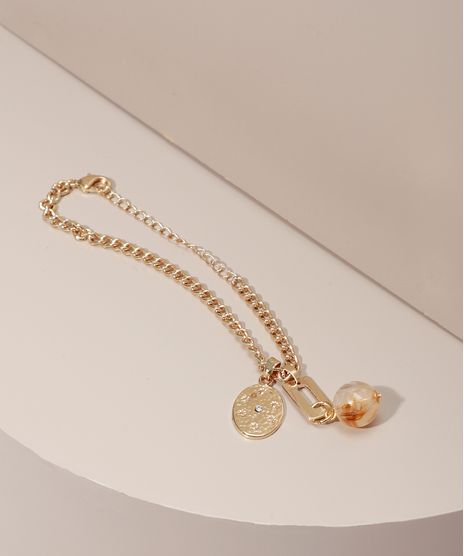Pulseira-com-Pingente-de-Medalha-e-Pedra-Dourada-9986844-Dourado_1