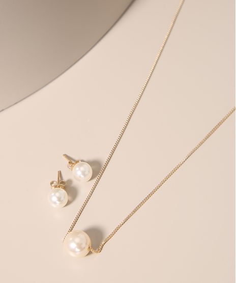 Kit-de-brinco---Colar-Femininos-Folheados-com-Perola-Dourado-9987523-Dourado_1