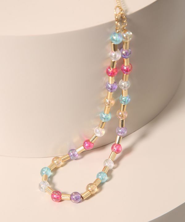 Colar Feminino com Miçangas Coloridas Dourado Único