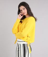 Sueter-Feminino-em-Tricot-com-Ilhos-e-Tiras--Amarelo-9250728-Amarelo_1