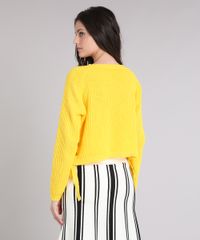 Sueter-Feminino-em-Tricot-com-Ilhos-e-Tiras--Amarelo-9250728-Amarelo_3