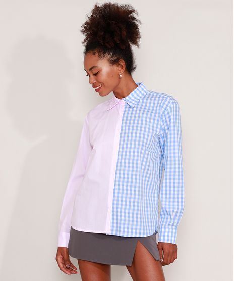 Camisa-de-Algodao-Listrada-e-Xadrez-Vichy-Manga-Longa-Mindset-Multicor-9991495-Multicor_1