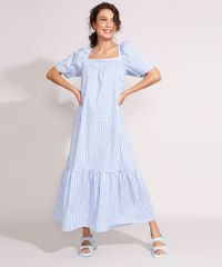 Vestido-de-Algodao-Estampado-Xadrez-Vichy-com-Recorte-Longo-Manga-Bufante-Azul-9995996-Azul_1