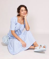Vestido-de-Algodao-Estampado-Xadrez-Vichy-com-Recorte-Longo-Manga-Bufante-Azul-9995996-Azul_6