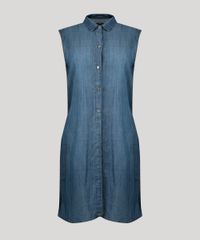 Camisa-Jeans-Feminina-Longa-Sem-Manga-com-Fendas-Azul-Escuro-9204378-Azul_Escuro_5