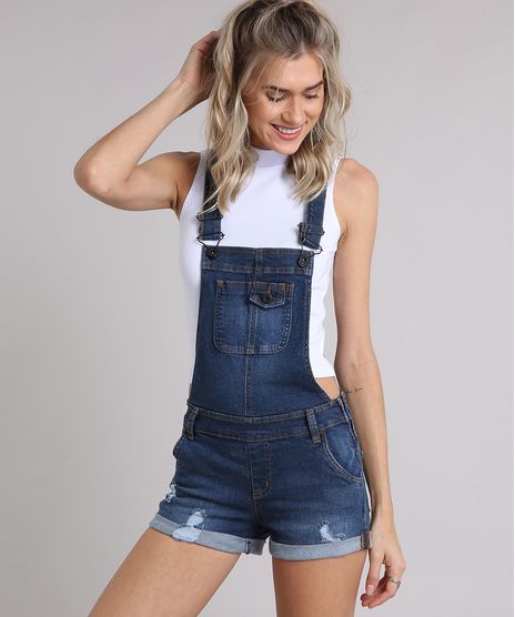 Jardineira-Jeans-Feminina-com-Puidos-e-Barra-Dobrada-Azul-Escuro-9204371-Azul_Escuro_1
