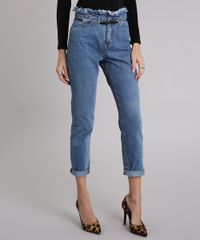 Calca-Jeans-Feminina-Mom-Pants-com-Ilhos-e-Cos-Desfiado-com-Cinto-Azul-Medio-9010647-Azul_Medio_1